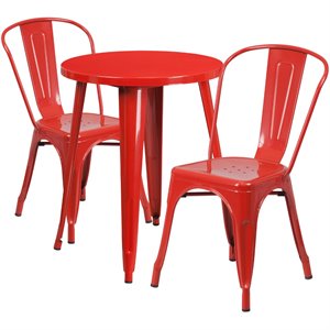 flash furniture retro modern galvanized steel dining set in red with curved back side chairs