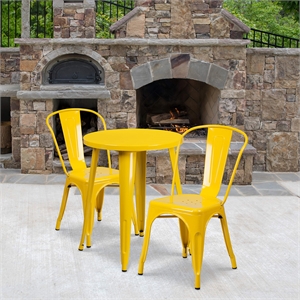 Flash Furniture 3 Piece 24&quot Round Metal Dining Set in Yellow