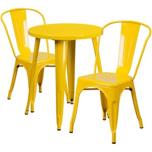 flash furniture retro modern galvanized steel dining set in yellow with curved back side chairs