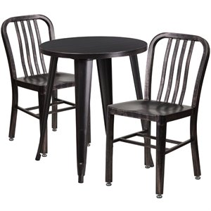 flash furniture retro steel dining set in black and antique gold with vertical slat back side chairs