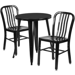 flash furniture retro modern steel dining set in black with vertical slat back side chairs