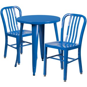 flash furniture retro modern galvanized steel dining set in blue with vertical slat back side chairs