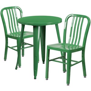 flash furniture retro modern steel dining set in green with vertical slat back side chairs