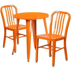 flash furniture retro modern steel dining set in orange with vertical slat back side chairs