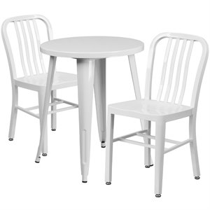 flash furniture retro modern steel dining set in white with vertical slat back side chairs