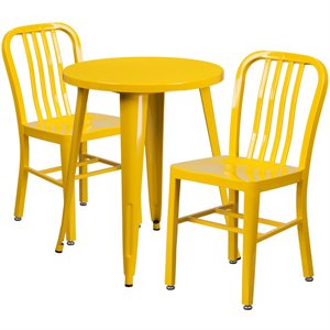 flash furniture retro modern steel dining set in yellow with vertical slat back side chairs