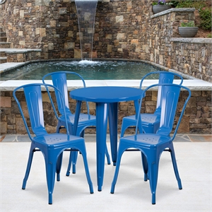 Flash Furniture 5 Piece 24&quot Round Metal Dining Set in Blue