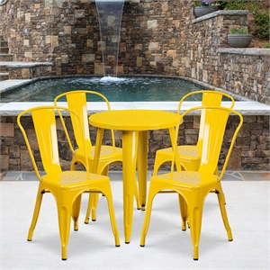 Flash Furniture 5 Piece 24&quot Round Metal Dining Set in Yellow