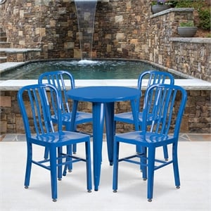 Flash Furniture 5 Piece 24&quot Round Metal Dining Set in Blue
