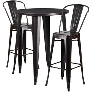 flash furniture retro modern steel pub set in black and antique gold with curved back stools