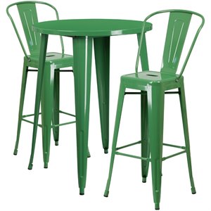flash furniture retro modern galvanized steel pub set in green with curved back stools