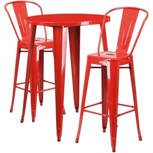 Flash Furniture 3 Piece 30&quot Round Metal Pub Set in Red