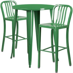 flash furniture retro modern galvanized steel pub set in green with vertical slat back stools