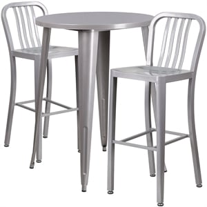 Flash Furniture 3 Piece 30&quot Round Metal Pub Set in Silver