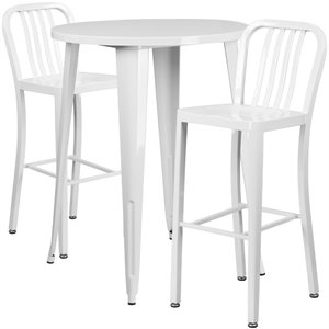 flash furniture retro modern galvanized steel pub set in white with vertical slat back stools