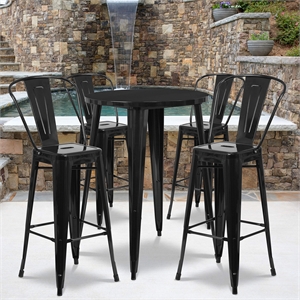 Flash Furniture 5 Piece 30&quot Round Metal Pub Set in Green