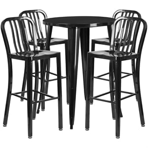 Flash Furniture 5 Piece 30&quot Round Metal Pub Set in Black and Antique Gold