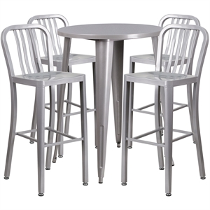 Flash Furniture 5 Piece 30&quot Round Metal Pub Set in Silver