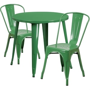 Flash Furniture 3 Piece 30&quot Round Metal Dining Set in Green