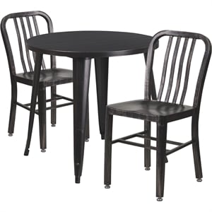 Flash Furniture 3 Piece 30&quot Round Metal Dining Set in Black and Antique Gold