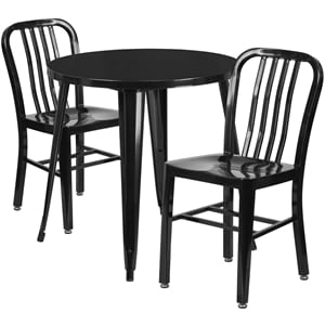 Flash Furniture 3 Piece 30&quot Round Metal Dining Set in Black