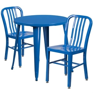 Flash Furniture 3 Piece 30&quot Round Metal Dining Set in Blue