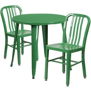 Flash Furniture 3 Piece 30&quot Round Metal Dining Set in Green