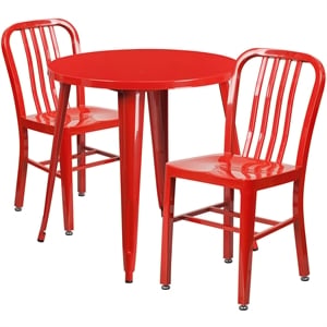 Flash Furniture 3 Piece 30&quot Round Metal Dining Set in Red