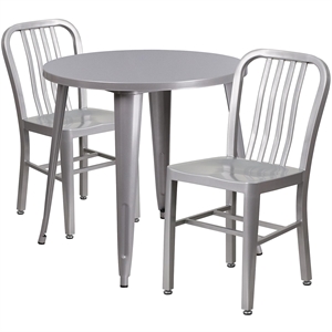 Flash Furniture 3 Piece 30&quot Round Metal Dining Set in Silver