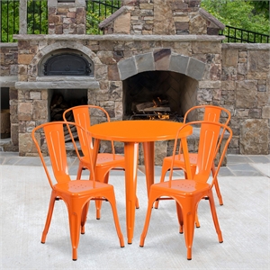 Flash Furniture 5 Piece 30&quot Round Metal Dining Set in Orange