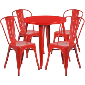Flash Furniture 5 Piece 30&quot Round Metal Dining Set in Red