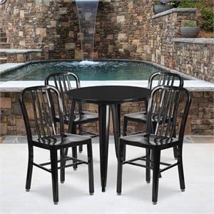 Flash Furniture 5 Piece 30&quot Round Metal Dining Set in Black and Antique Gold