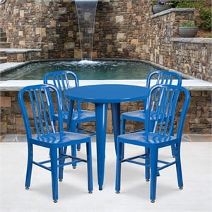 Flash Furniture 5 Piece 30&quot Round Metal Dining Set in Blue