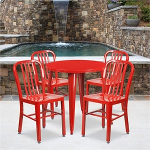 Flash Furniture 5 Piece 30&quot Round Metal Dining Set in Red