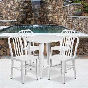Flash Furniture 5 Piece 30&quot Round Metal Dining Set in White