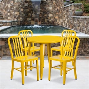 Flash Furniture 5 Piece 30&quot Round Metal Dining Set in Yellow