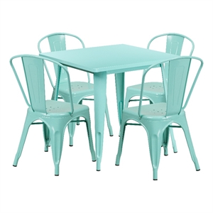 Flash Furniture 5 Piece 31.5&quot Square Metal Dining Set in Mint Green