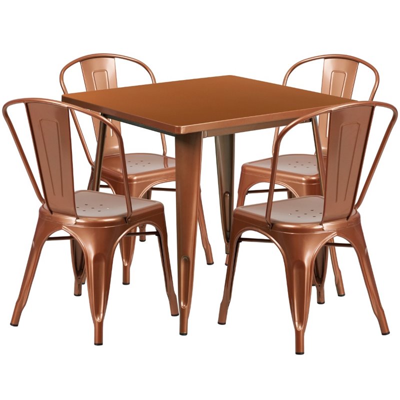 Flash Furniture 5 Piece 31.5" Square Metal Dining Set in ...