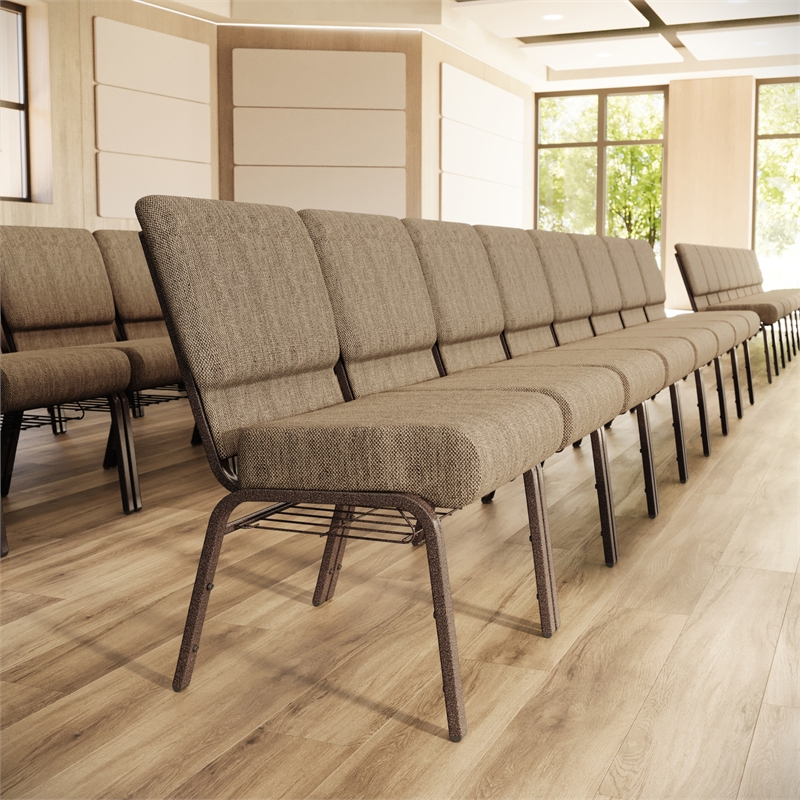 Flash Furniture Hercules Fabric Church Chair in Beige and Coppervein