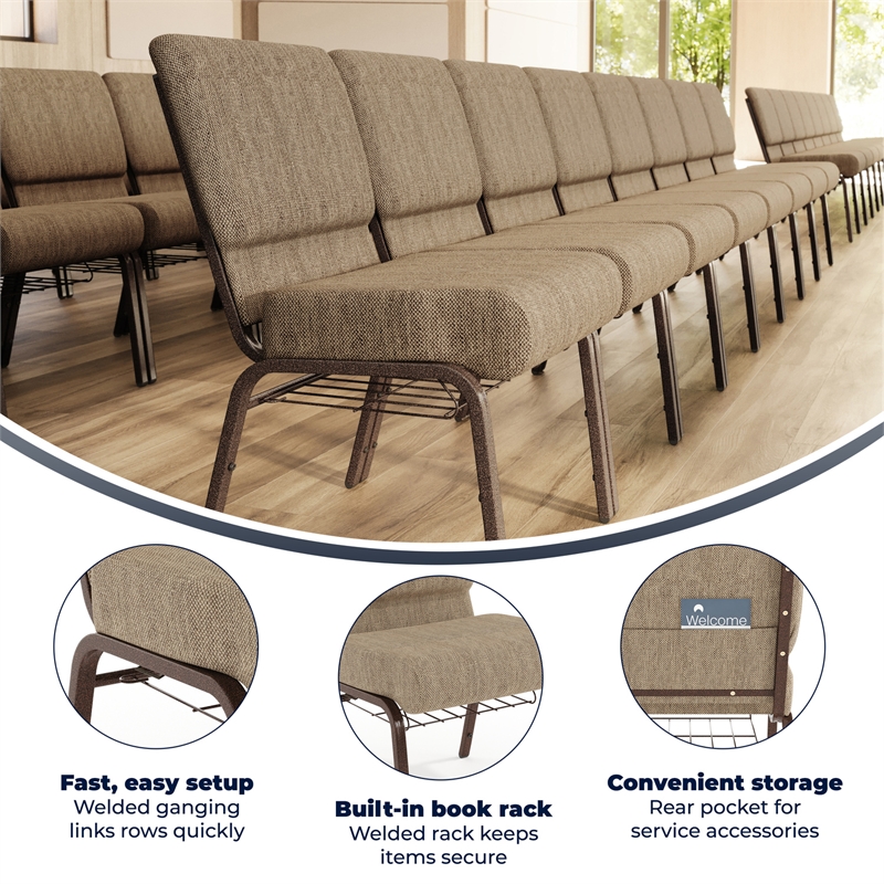 Flash Furniture Hercules Fabric Church Chair in Beige and Coppervein