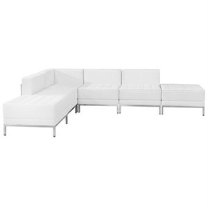 flash furniture imagination 6 piece leather sectional set in white
