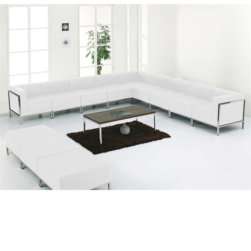 Flash Furniture Imagination 12 Pieces Leather Reception Sofa Set in White