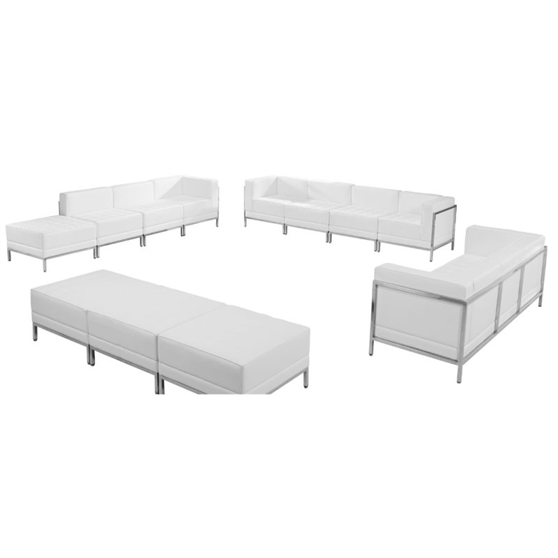 Flash Furniture Imagination 12-Piece Leather Reception Sofa Set in White