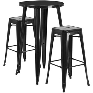 flash furniture retro modern galvanized steel pub set in black with square stools