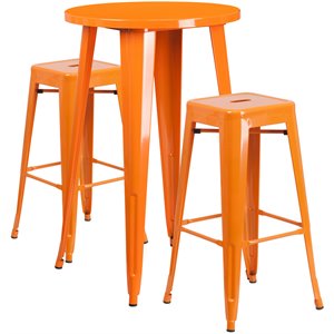flash furniture retro modern galvanized steel pub set in orange with square stools