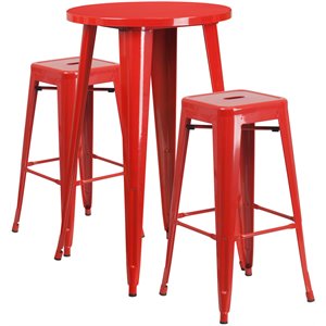 flash furniture retro modern galvanized steel pub set in red with square stools