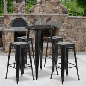 Flash Furniture 5 Piece 24&quot Round Metal Pub Set in Yellow
