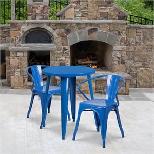 Flash Furniture 3 Piece 24&quot Round Metal Dining Set in Blue