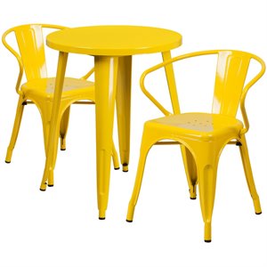 flash furniture retro modern galvanized steel dining set in yellow with curved back arm chairs