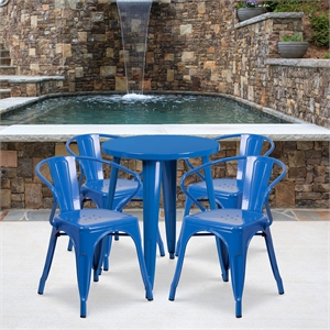 Flash Furniture 5 Piece 24&quot Round Metal Dining Set in Blue